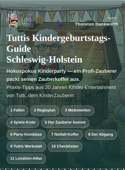Titelseite von Tuttis Kindergeburtstags-Guide Schleswig-Holstein